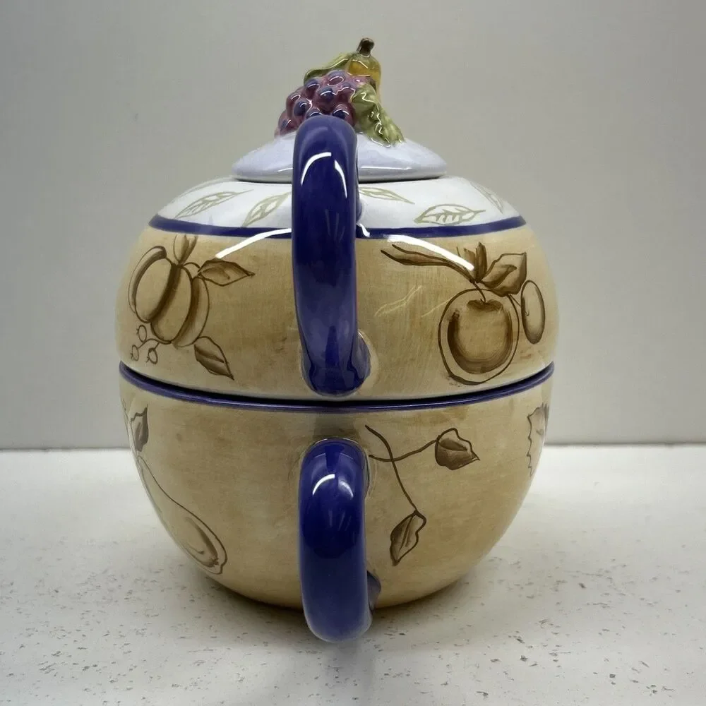 Vtg Hand Painted Zrike Stacked Tea Pot‎ - Fruit - Grapes